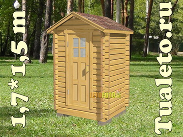 Туалет из дерева ЕТ-1 с двухскатной крышей в стиле дачного домика. Минибрус 145х60 мм.