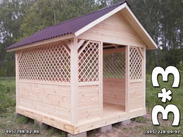 Квадратная беседка домик 3х3 метра двухскатная крыша